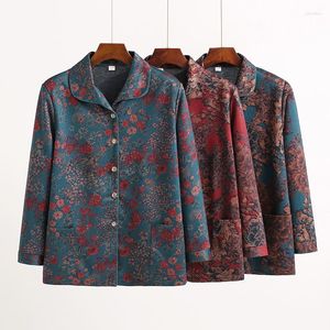 Women's Blouses Elderly People Blouse Coat Spring Autumn Mom Floral Top Noble Elegant Grandma's Cardigan Shirts Large Size Women Thin Blaus