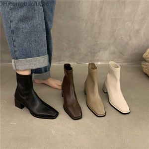 Boots Square toe women's ankle boots elastic shoes thin boots black/brown/beige back zippered dress sock boots women's sizes 35-40 Z230719