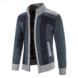 Men's Sweaters Winter Thick Warm Sweatercoat Men Cardigan Fashion Patchwork Fleece Knitted Cardigan Coat Men Stand Collar Sweater Knit Jacke L230719