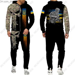 Herrspårsfall Mr. Wonder Ukraine Camouflage Militärstil tryckt 3D -spårningsskjorta Män Spring Hoodie Set Sportswear Men's Zipper Street Wear Z230719