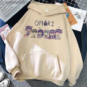 Herrtröjor tröjor nya omori anime spel kawaii tryck streetwear män kvinnor mode överdimensionerade hoodie harajuku -träningspår t240123