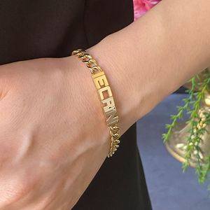 Brazalete de acero inoxidable 5MM Cadena cubana Nombre personalizado Pulseras para mujeres Hombres Hecho a mano Placa de identificación personalizada Pulsera Femme Charm Jewelry 230718