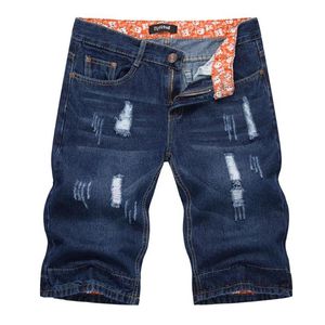 Summer Men's Cotton Brand Thin Stretch Casual Jeans Kort knälängd rak mörkblå mjukgörande jeans213r
