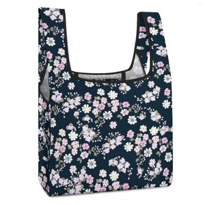 Sacos de compras Saco de compras pequeno Saco de compras com impressão personalizada Tote de cor bloqueada Grandes alças de bolsa para armazenamento dobrável a tiracolo