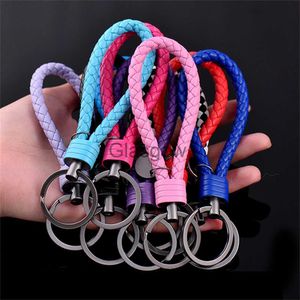 Car Key Handwoven Braided Leather Keyring For Women Men Simple Universal Car Key Chain Accessories Couple Wrist Rope Keychain Gift x0718