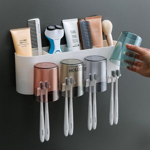 Toothbrush Holders Wall Mounted Toothbrush Holder Automatic Toothpaste Squeezer Toothpaste Dispenser Brushing Cup Storage Rack Bathroom Accessories 230718