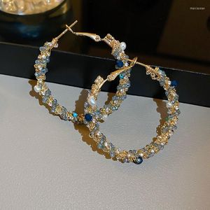 أقراط طوق مصنوعة يدويًا بلورة كبيرة للنساء أزياء المجوهرات دائرة المزاج الدائرة Brincos بالجملة