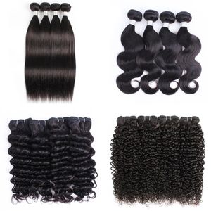 4 Paket Brezilyalı Bakire İnsan Saç Demetleri Vücut Dalgası Dokuma Doğal Siyah Afro Kinky Silky Düz Gevşek Derin Kıvırcık253s