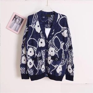 Jaquetas femininas Chan Jaqueta de marca feminina 2022 novo outono inverno moda impressão suéter tricô casaco primavera casual cardigan de alta qualidade Dhgqw