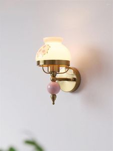 Candeeiro de parede Médio francês Rosa Lâmpadas de vidro vintage Quarto Sala de estar Arandelas Luzes de cabeceira Escada nórdica Decoração de estudo Iluminação