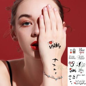 Adesivo de tatuagem temporária à prova d'água bonito pássaro do amor folha corvo escrita árabe falso tatto flash mão braço arte tatuagem para mulheres homens