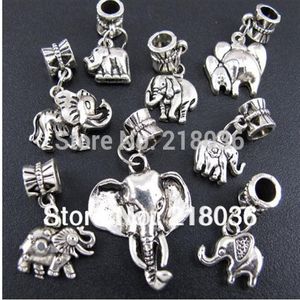 100p Mix Antiques Silver Alloy animal Elephant Dangle Charms Pendants For European Bracelet Fashion Jewelry Making Beads Brand Acc243z