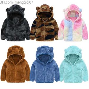 Coat New Plush Boys' Jacket Autumn Cute Bear Ears Keep Warm Princess Girls' Coat Hooded Zipper Coat 1-6 Year Children's Clothing Z230720