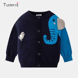 Pullover Tuonxye Boys Długie rękawy Knity sweter Śliczny kreskówka ptak Słoni guzika Soft, ciepłe bawełniane ubrania dla dzieci 2-9 years HKD230719