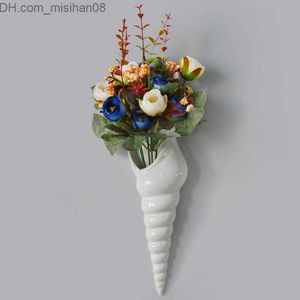 Vases Vases 3 TYPES Modern White Ceramic Sea Shell Conch Flower Vase Wall Hanging Home Decor Living Room Background Decorated Z230719