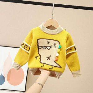 Pulôver Suéter Amarelo Dinossauro Bebê Menina Roupas Inverno Crianças Meninos Tops Manga Comprida Casual Infantil Pull Fille Pequenos Pulôveres de Algodão HKD230719