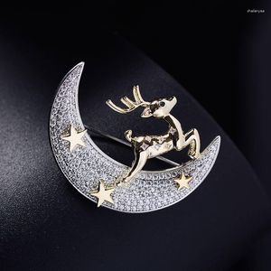 Brooches OKILY Gorgeous Unique Jewelry Accessories For Women Zircon Moon Broochpin With Cute Xmas Deer Christmas Gift 2023