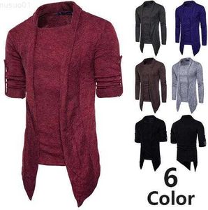 Мужские свитера горячее осенние модные бренд мужской твердый цвет длинный тонкий фальшивый две части кардиган -свитер.