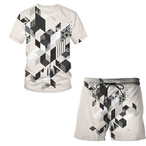 Mens Tracksuits Summer Fashion 3D Abstract Pattern Printing Round Neck Kort ärmhylsa Super Large Set Product Wear 230718