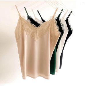 Camisoles Tanks Damen Leichtes Top Seidig weich Damen Spitze Patchwork V-Ausschnitt Camisole Elegant ärmellos mit Spaghettiträgern rückenfrei