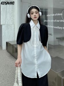 Frauen Blusen 2023 Sommer Vintage Patchwork Shirt Frauen Chic Y2k Streetwear Kurzarm Harajuku Oversize Quasten Casual Tops Weibliche