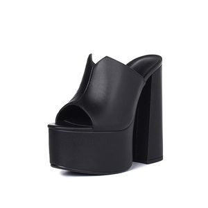 Dress Shoes Luxury Platform Wedge Sandals Block High Heel Slipper Open Round Toe Genuine Leather Sandal Summer