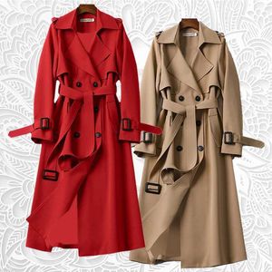 Kvinnors dikerockar Nya 2022 Spring Autumn Trench Coat Woman Ny koreansk dubbelbröst Mid Long Women Trench Coat Overcoat Windbreaker Kvinna