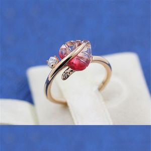 925 Sterling Silver Pink Murano Glass Leaf Ring Fit Pandora Jewelry Engagement Wedding Lovers Fashion Ring314i