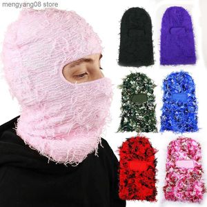 Beanie / Skull Caps Balaclava Distressed Knit Full Face Ski Mask para homens Camuflagem ao ar livre Fleece Fuzzy Balaclava Ski Balaclava Beanies Men Hat T230719