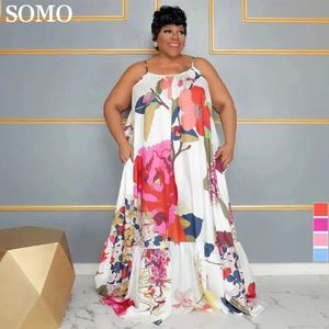 Grundläggande avslappnade klänningar Somo Summer Womens Fashion Printing Plus Size Dress Sling Long Beach Suit Wholesale Direct 230718