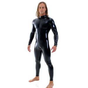 ENSNOVO MEN LATEX PUT Black Shiny Metallic Tights Huvudlös Zentai Suit Full Body Unitard Custom Skin Bodysuit261w