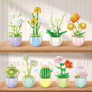 Blocks idé Mini Flower Bouquet Potted Creative Building Block Eternal Cactus Daisy Plant Bricks Christmas Toys Gifts R230720