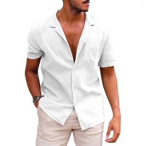 Polo da uomo Estate Casual Tinta unita Camicetta Cotone Lino Camicia a maniche corte Cardigan allentato Top Comodo Spiaggia traspirante Uomo 230718