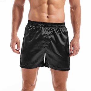 Mäns shorts Herrens avslappnade underkläder sömnshorts Satinboxare Silk slät pyjamas shorts man solid färg hem sömnkläder yoga sport underbyxor l230719