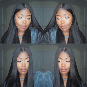 HCDIVA 13 4 Lace Fronta Wigs Brazliian Virgin Straight Natural Black Pre Plucked Lace Frontal Wig 150% Density 12-34 inch 20212887