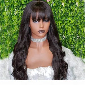 Natural Black Wavy Human Hair 13x6 Lace Front Wigs with Bangs 180Density 360 Lace Frontal Virgin Human Hair Wigs Fringe wig Full L306x