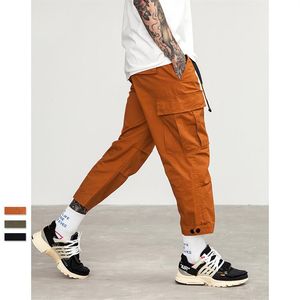 SNAP STRAP Masculino Jogger Casual Plus Size Capris Calça de Algodão Multi Bolso Estilo Militar Verde Exército Laranja Hiphop Masculino C294D