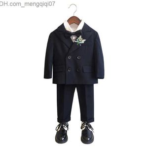 Kläderuppsättningar Flower Boys Wedding Performance First Birthday Suit Children's Set UK Double Chest Trailblazer Pants Set Children's Formal Clothing Z230719