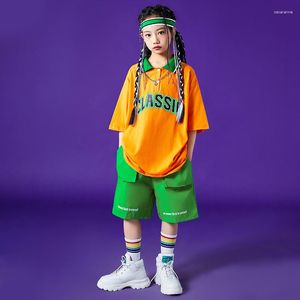 Sahne Giyim 2023 Yaz Kids Giysileri Hip Hop Dans Kostümü Kısa Kollu Üstler Erkek Sokak Giyim Kızlar Günlük Caz Gösterisi BL10247