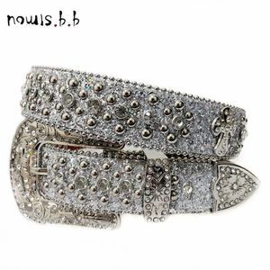 Neckband Nowisbb Silvery Belt för kvinnor Män Y2K läderrem Crystal Patted Western Cowgirl Cowboy Diamond Bling Belt 230718