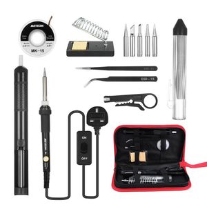 Soldering Iron Kit Tips 60W Adjustable Temperature Welding Solder Sucker Desoldering Tweezers Repair Tool299v