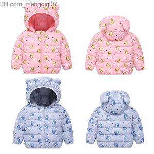 Down Coat 2021 Fashion Girls Chłopcy Kurtka Baby Cartoon Kurtka Zima Nowa lekka bluza z kapturem kurtka dziecięca Z230720