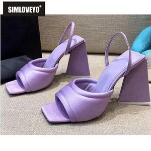 Sandals SIMLOVEYO Women Peep Toe High Block Heels Back Strap Large Size 35 42 Female Shoes Concise Soft Solid Black Purple S3879 230718