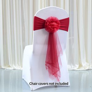 Sashes el banquet wedding chair cover elastic free decoration chair back flower bow tie glass yarn streamer Chair cover not included 230718