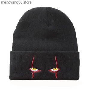 Gorro/Bonés de Caveira Unissex Inverno Masculino Gorro Feminino Chapéu de Malha Pennywise Scary Eyes Boné Boné para Mulheres Casual Dança Chapéus de Palhaço Skullies Gorros T230719