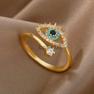 Band Rings Lucky Turkish Blue Evil Eye Rings For Women Open Adjustable Stainless Steel Ring 2023 Trend Wedding Band Couple Jewelry Gift J230719