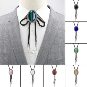 Bolo Ties Bolo Tie Western Cowboy Opal Rodeo Leather Slips Agate Gem Bolo Tie Retro Shirt Chain Bolo Collar Rope Leather Necklace Tie HKD230719