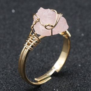 10-20mm Amethyst Rose Quartz Fluorite Natural Stone Irregular Gem Mineral Ring Jewelry Adjustable Hand Woven Ring