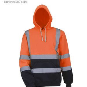 Men's Hoodies Sweatshirts Reflective Polar Fleece Hooded Jacket Orange Jacket High Visibility Pullover Long Sleeve Hooded Sweatshirt Man Hoodies T230719