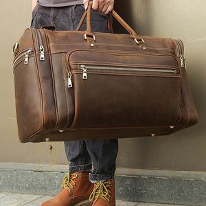 Duffel Bags Luufan Crazy Horse Leather Men's Travel Bag Big Travel Duffel Durable Cowhide Weekend Bag Man Genuine Leather Luggage Tote Bag 230719